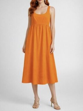 NEW O.P.T Orange Linen Blend Open Back Midi XS